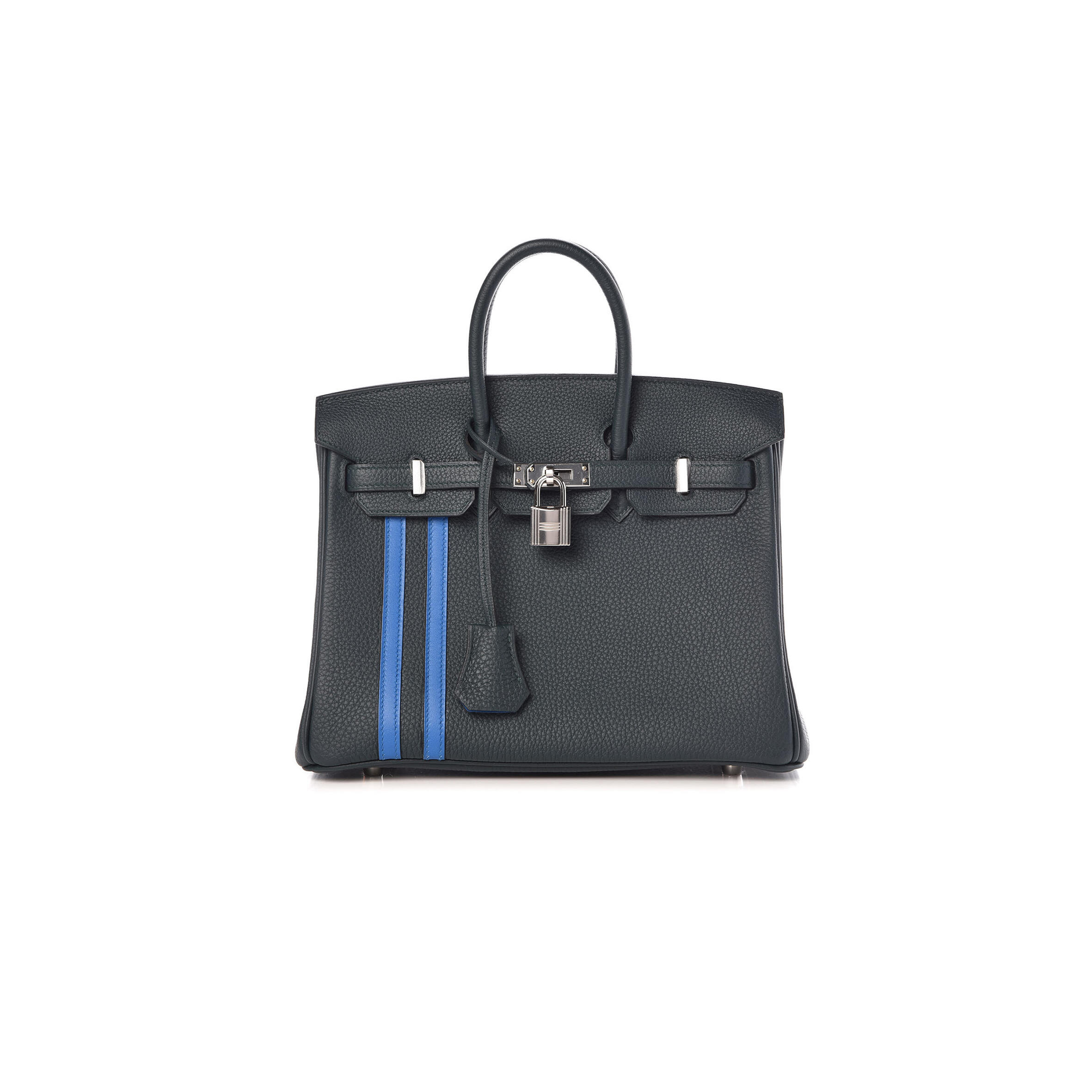H**me5 BIRKIN 25 TOGO LEATHER GRAPHITE GREY TANZANIAN BLUE SILVER BUCKLE BAG 971796 (25*20*13cm) Master Quality